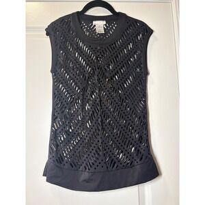 DKNY Swim Black Laser Cut Perforated Sleeveless Swim Cover Up Top Small